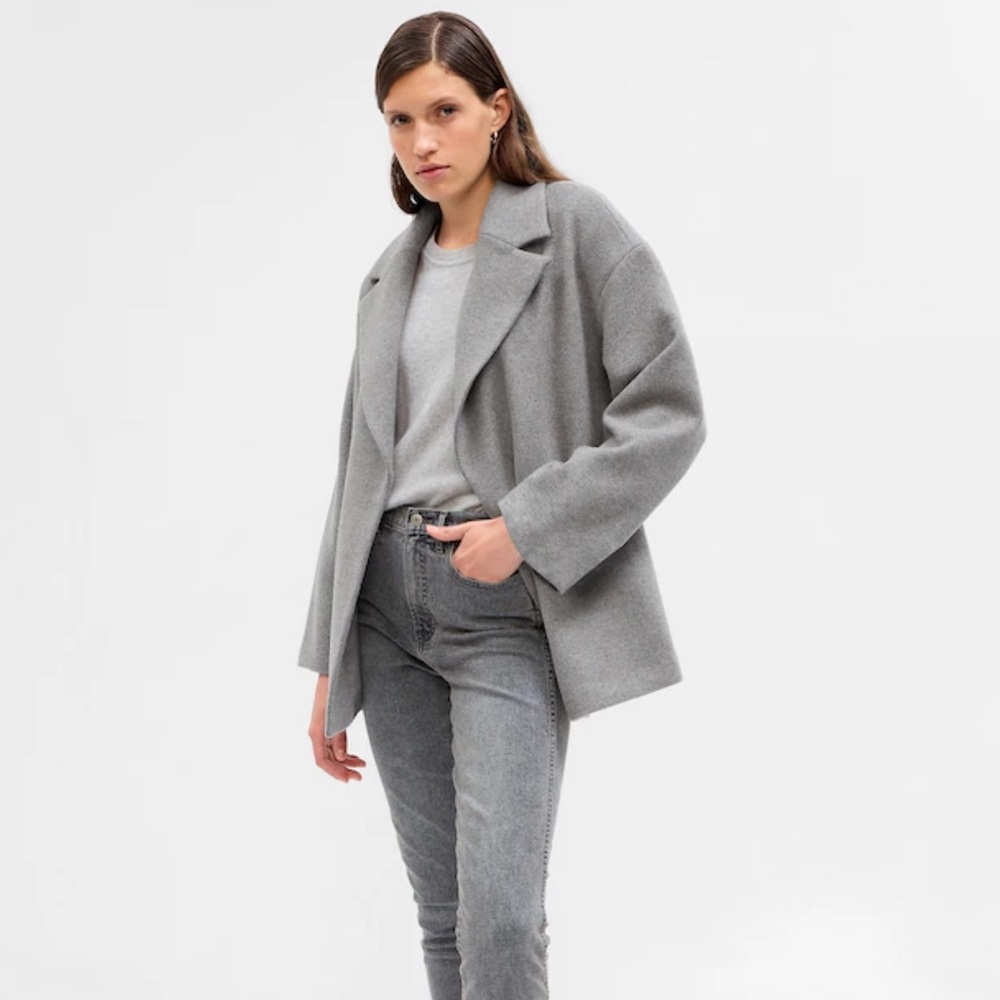 Grey Wool Short Wrap Coat